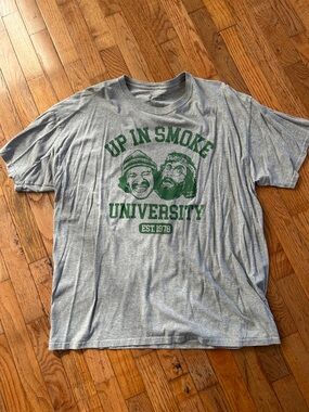 Cheech and Chong  Up In Smoke University Graphic Tee - Grey with Green Print